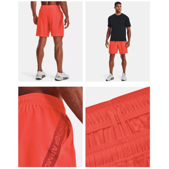 NWT Under Armour Men's Neon Orange Loose Fit Woven Graphic Shorts Small - Picture 2 of 14